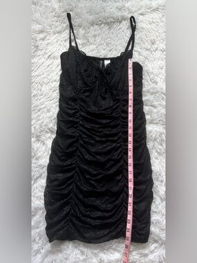 H&M Black Ruched Lace Mini Dress